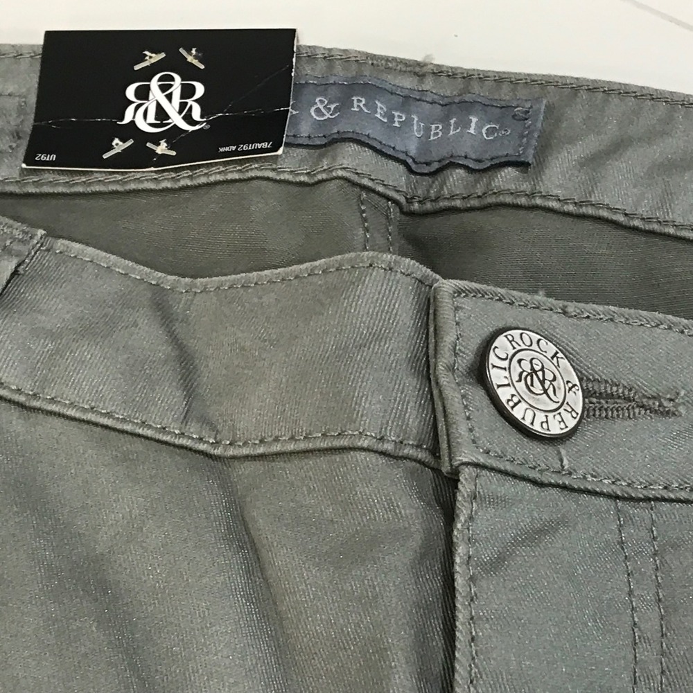 Rock & Republic Harlett Trouser Pants Olive Green Studded Slim Straight 6M NEW - Picture 7 of 9